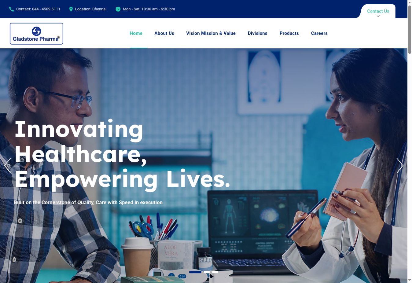 Gladstone Pharma website screenshot
